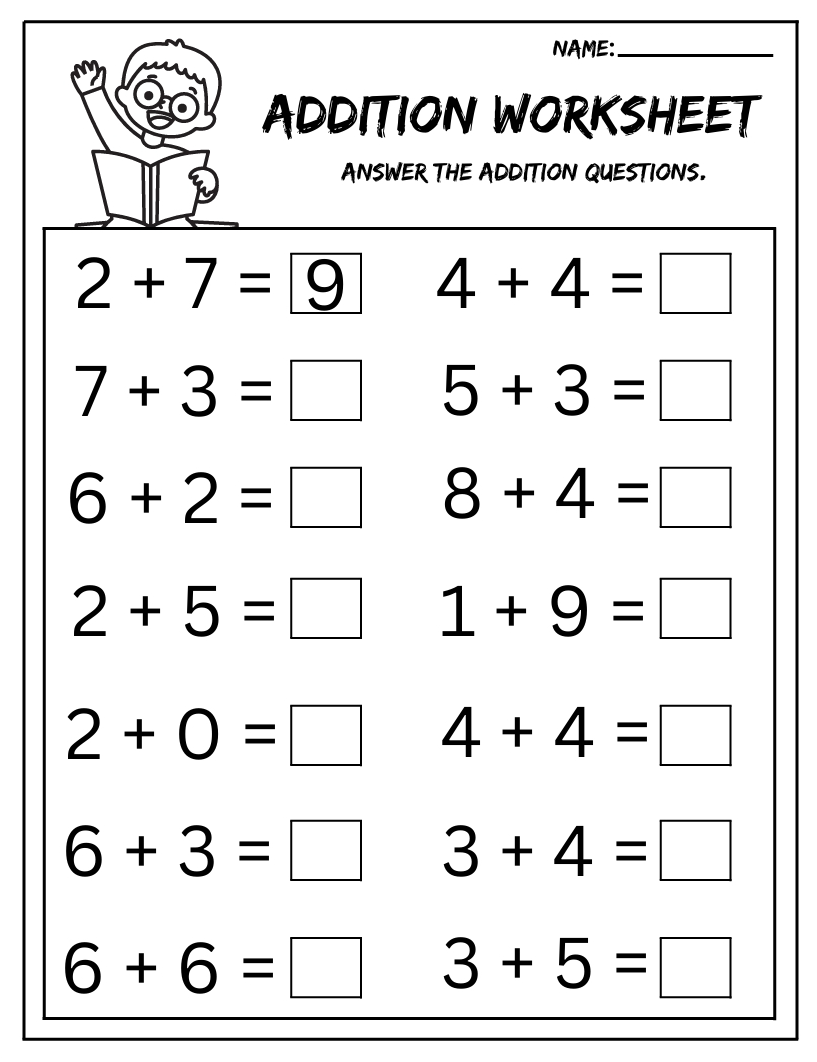 Addition Workbook Printable (Ages 3-8)