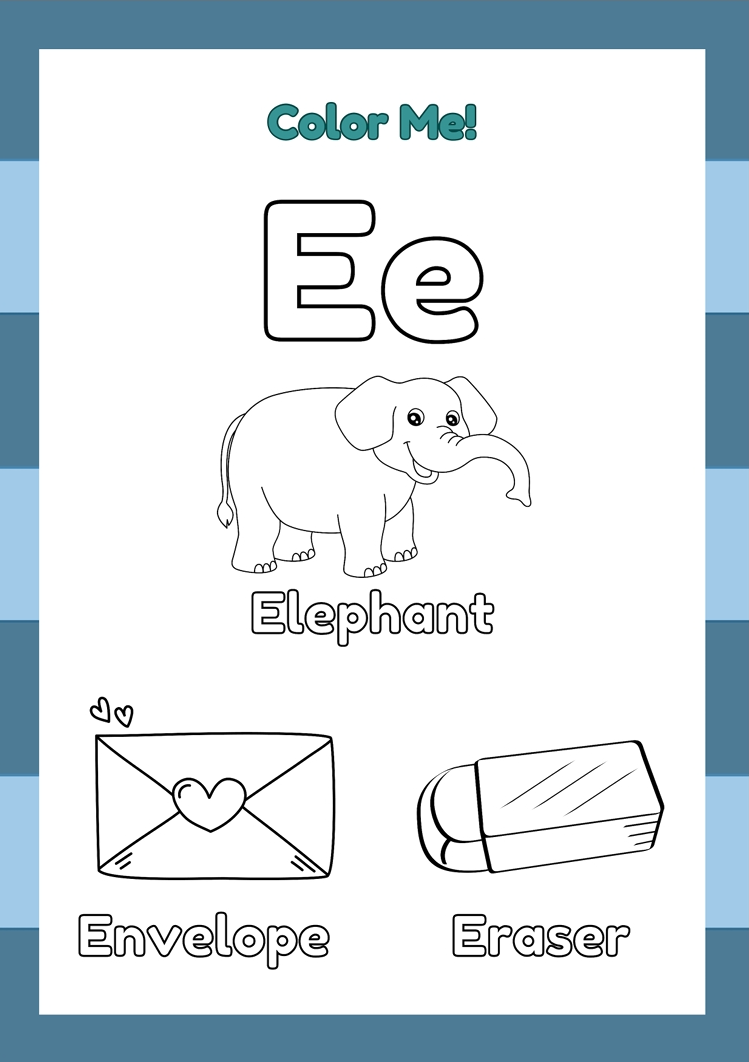 Blue-themed ABC Coloring Booklet Worksheet with Cute Designs