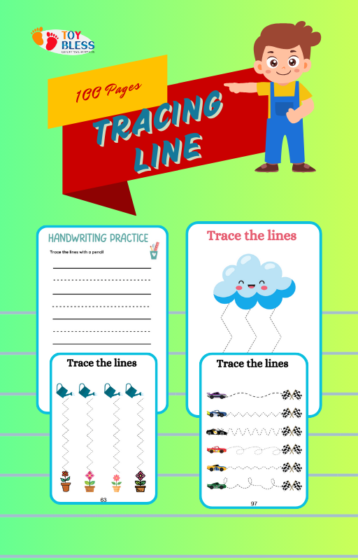 Tracing Line Workbook – 100 Pages of Pre-Writing Fun! ✍️✨