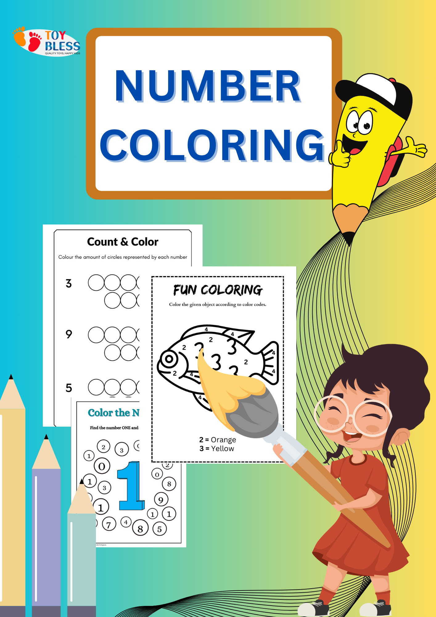 Number Coloring Printable Worksheets for Kids (Ages 3-8) 🖍️