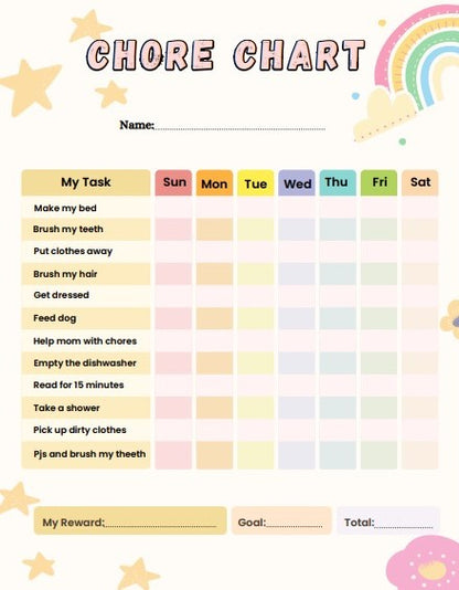 🌈 2025 Chore Chart for Kids – Fun & Interactive Printable! 🧹