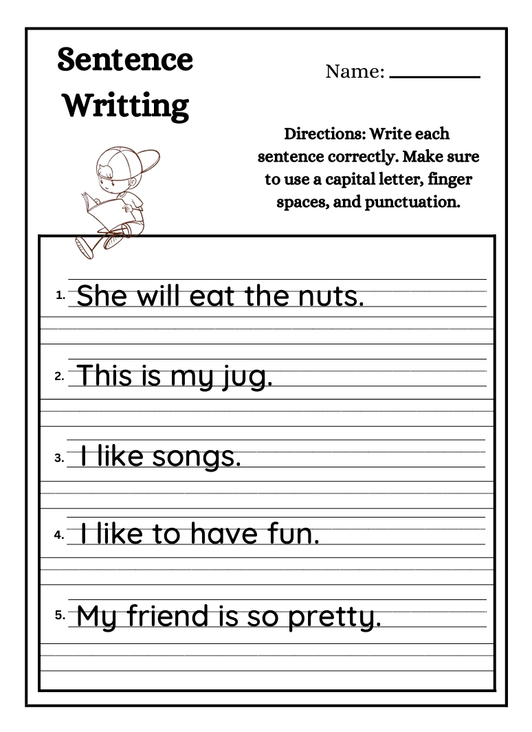 Sentence Writing Free Worksheets for Kids | Printable Beginner Practice Pack ✏️📚