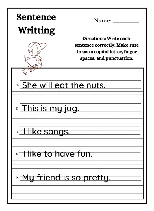 Sentence Writing Free Worksheets for Kids | Printable Beginner Practice Pack ✏️📚