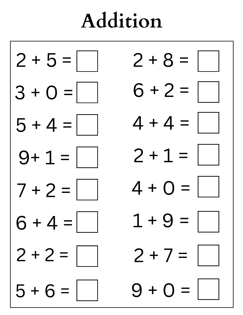 Addition Workbook Printable (Ages 3-8)