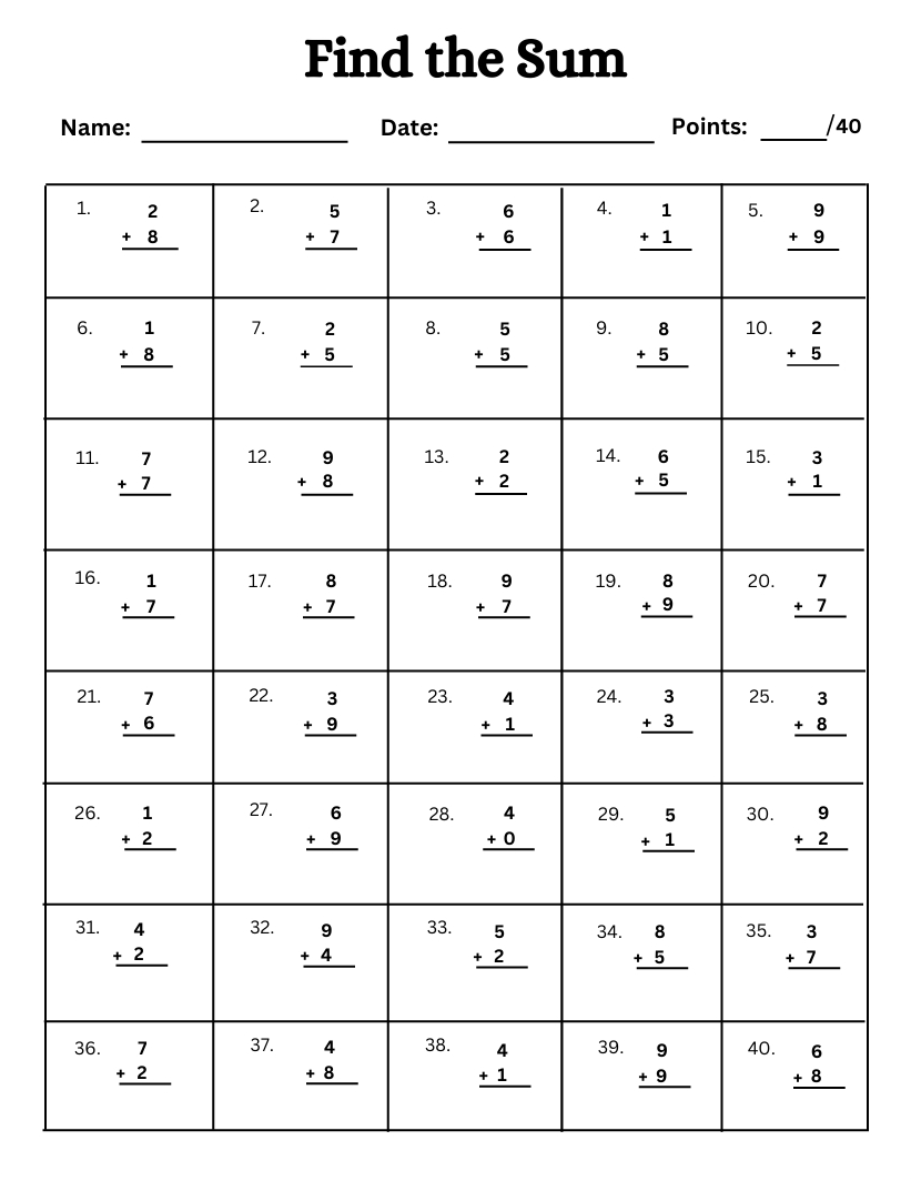 Addition Workbook Printable (Ages 3-8)