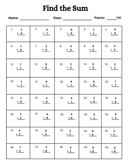 Addition Workbook Printable (Ages 3-8)