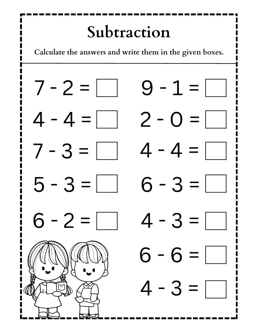 Subtraction Printable Worksheets (Ages 3-8)