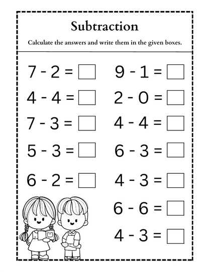 Subtraction Printable Worksheets (Ages 3-8)