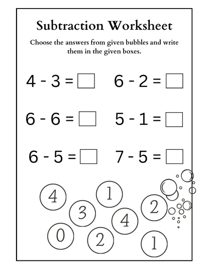 Subtraction Printable Worksheets (Ages 3-8)
