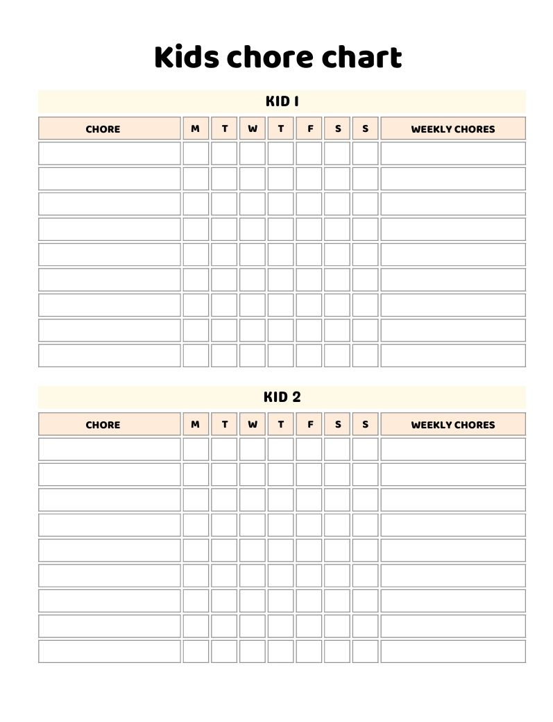 2025 Chore Chart for Kids