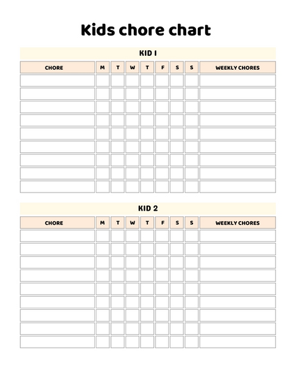 2025 Chore Chart for Kids