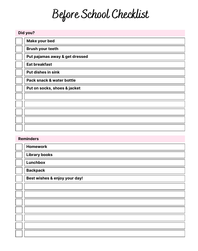 2025 Kids Chore Charts