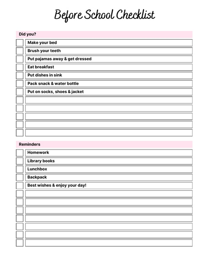 2025 Kids Chore Charts