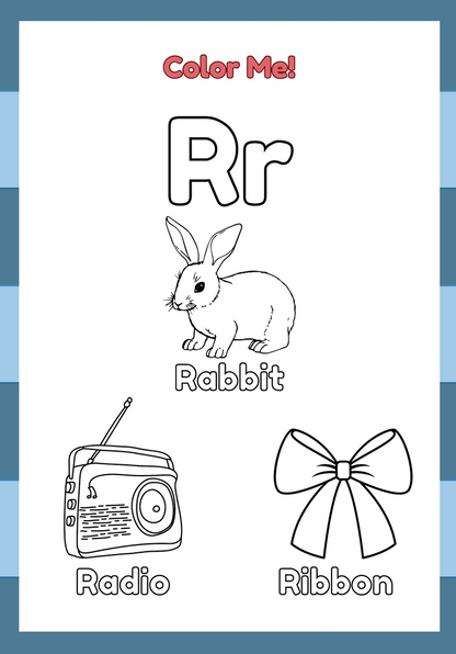 Blue-themed ABC Coloring Booklet Worksheet with Cute Designs