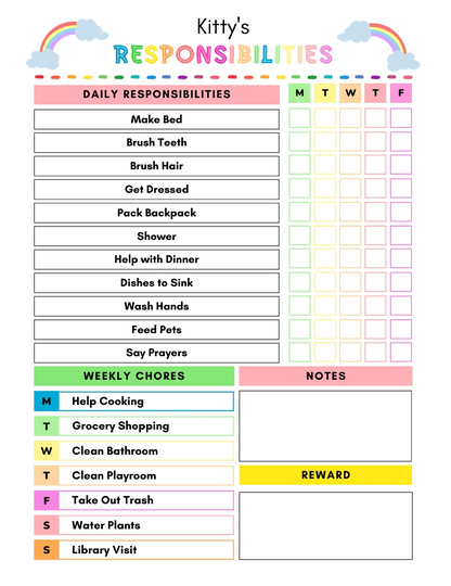 Daily Responsibilities Chart for Kids